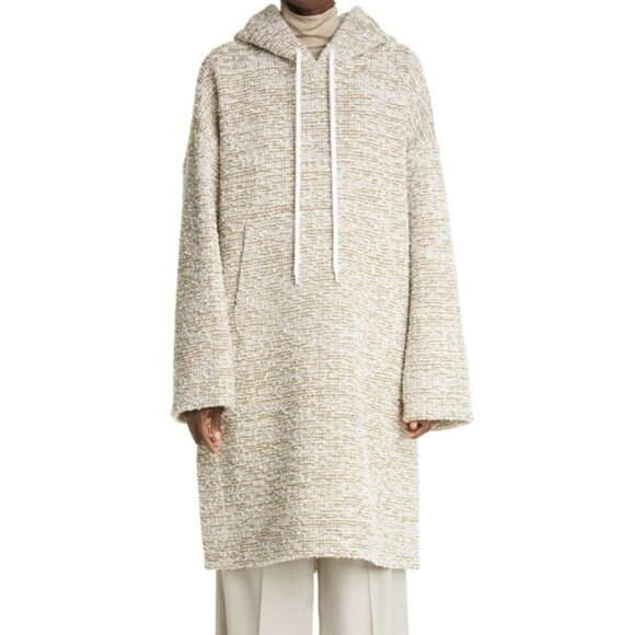 St. John Long Hoodie Sweater Bouclé In Ecru Melange Tweed Knit Hooded Sweatshirt - Picture 5 of 17